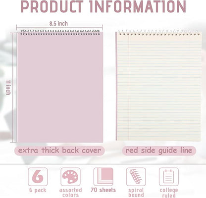 Maitys 6 Pcs Legal Pad Steno Spiral Notebook 8.5" x 11" Top Bound Spiral Pads - Image 2