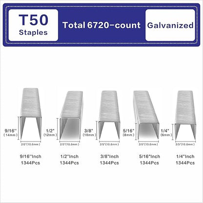 HW HAMWOO 20 Guage Galvanized T/50 Staples, 5 Sizes Assorted Size Project Pack - Image 2