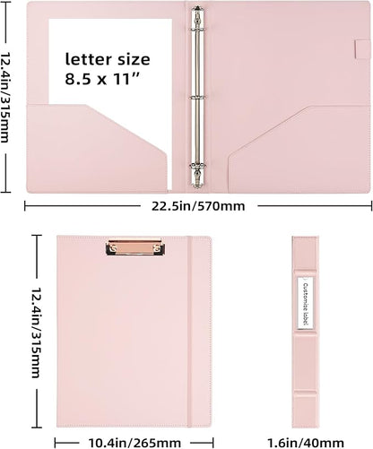 Ospelelf 3 Ring Binder with Clipboard 1 Inch Leather Binder - Image 5