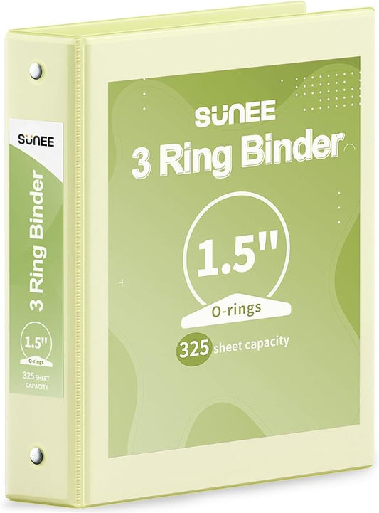 SUNEE 3 Ring Binder 1.5 Inch 1 Pack, Light Yellow by SUNEE