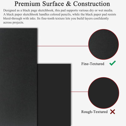 Fuxi Black Paper Sketchbook 8"×10", 60 Sheets Double-Sided Hard Cover, Spiral - Image 3