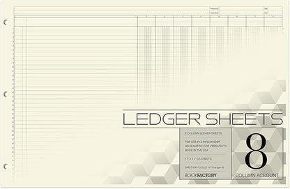 BookFactory Ledger Sheets/Large 8 Column Accounting Ledger Columnar Loose Leaf by BookFactory
