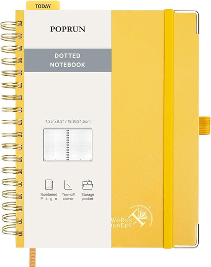 POPRUN Spiral Bullet Dotted Journal Notebook, 7-1/4" x 9-1/2" by POPRUN