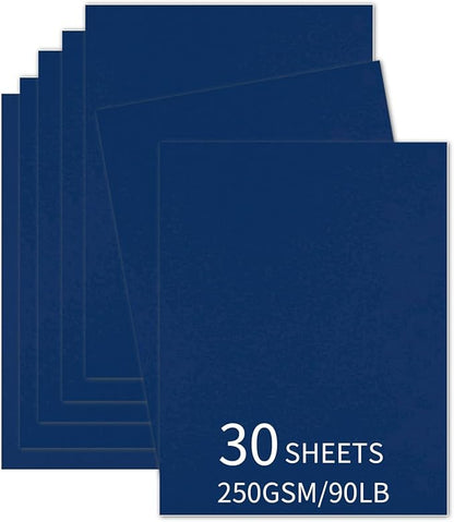30 Sheets Navy Blue Cardstock 8.5'' x 11'', 250gsm/90lb Heavyweight Cover by Bazyrock