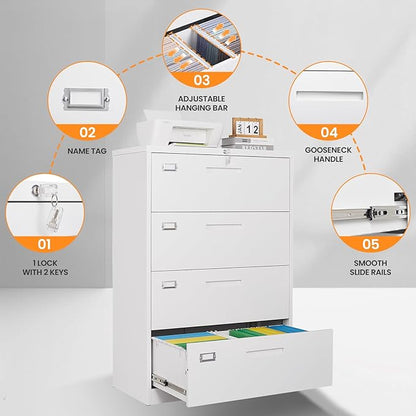 AFAIF 4 Drawer File Cabinets for Home Office, Metal Filing Cabinet - Image 6