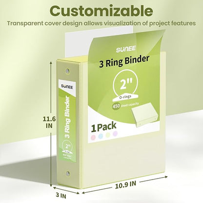 SUNEE 3 Ring Binder 2 Inch 1 Pack, Light Yellow - Image 7