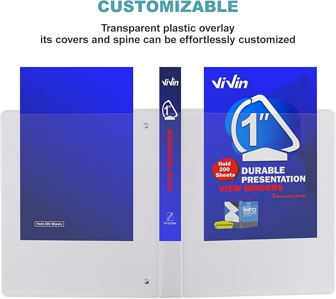 3 Ring Binder 1 Inch, ViVin Sturdy 1"-Slant D Ring Binder - Image 4