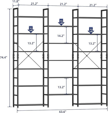 NUMENN Triple Wide 6 Tier Bookshelf, Rustic Industrial Style Bookcases and - Image 3