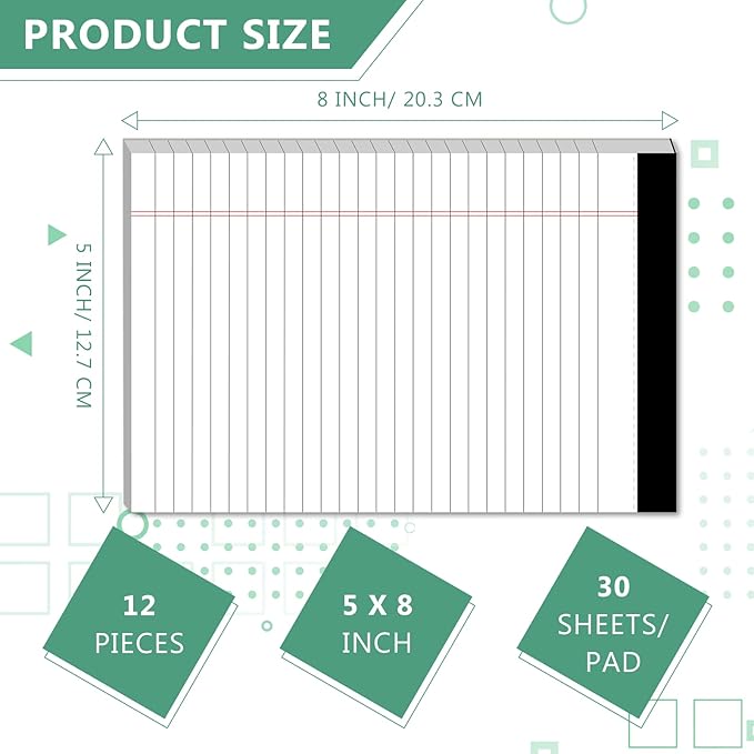 Legal Pads 5×8 Inch Notepad, 12 Pack Note Pads College Ruled Perforated Memo Pad - Image 2