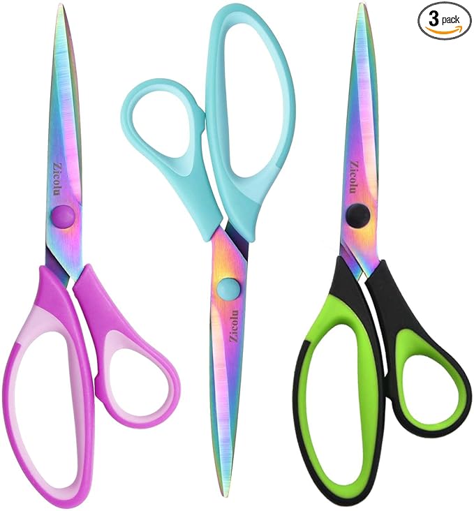 8.5" Scissors All Purpose, Titanium Coating Sharp Blade, Soft Comfort-Grip by Zicolu