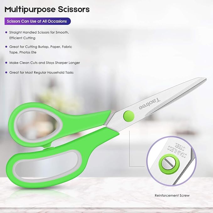 Scissors Bulk 20-Pack, Taotree 8" All Purpose Scissors, Soft Comfort-Grip - Image 3