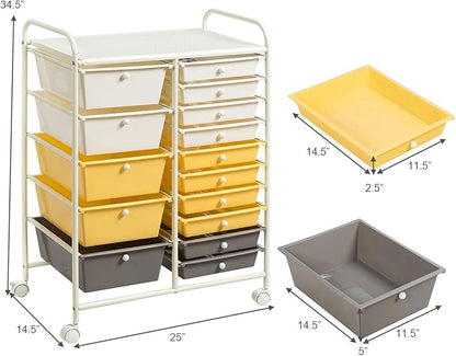 Giantex 15-Drawer Organizer Cart Office School Storage Cart Rolling Drawer Cart - Image 3