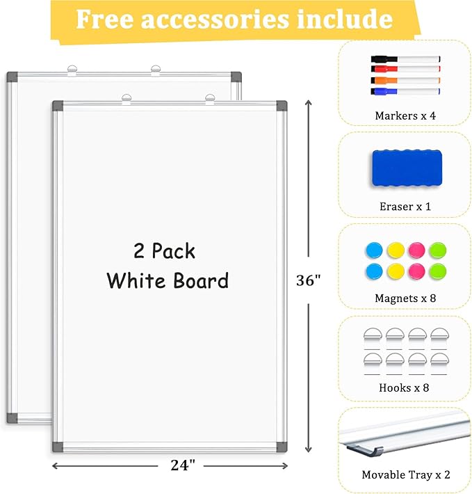 AMUSIGHT 2 Pack Double-Sided Magnetic Whiteboard, Aluminum Frame White Board - Image 5