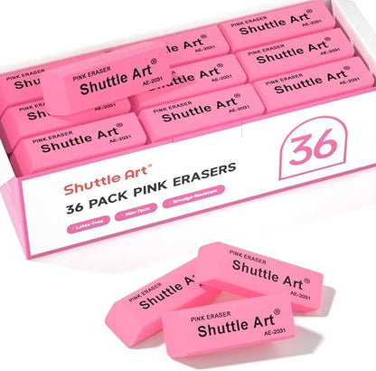 Shuttle Art Pink Erasers, 36 Pack Erasers Bulk, Latex-Free, No Smudge, Soft by ShuttleArt