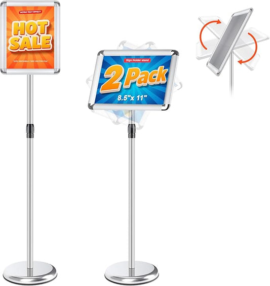 RedChili 2 Pack Sign Holder Stand 8.5x11 Inch, Adjustable Floor Standing Sign by RedChili