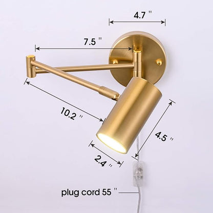 Ahaloye Gold Plug in Wall Sconces Set of 2, Modern Swing Arms Wall Lamp - Image 3