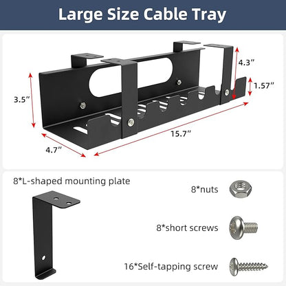 2 Pack Cable Management Under Desk Tray, Adjustable Length Large Cord Organizer - Image 3