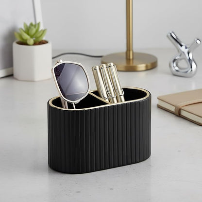 KINGFOM PU Leather Desk Organizer Pen Holder – Dual-Compartment Stylish Pencil - Image 3