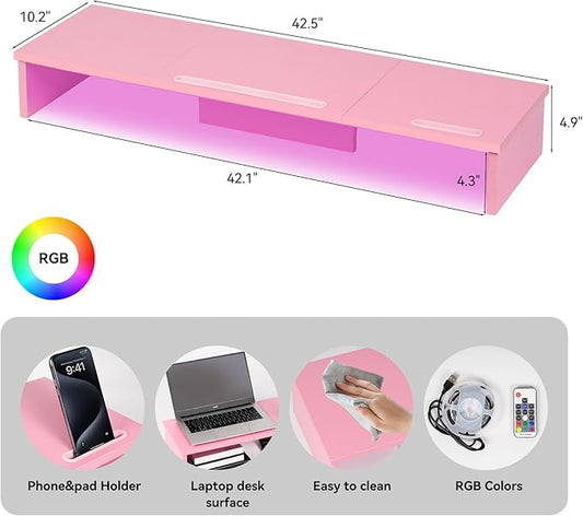 Qupui TV Riser Stand with LED Lights, 42.5in Super Large Monitor Stand with - Image 2