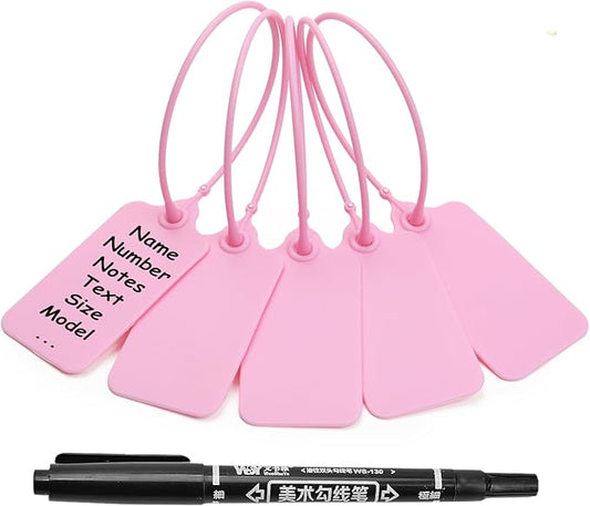 50 Pink Blank Plastic Tags for Labeling Waterproof Hanging Labels Writable Tags by LeadSeals
