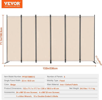 VEVOR Room Divider, 6 Panel Room Divider, Folding Privacy Screen and Portable - Image 7