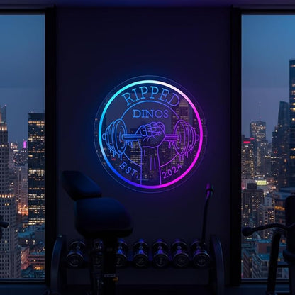 Personalized Gym Neon Sign, Large Custom Dumbbell Barbell Name LED RGB Multiple - Image 3