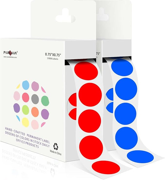 PARLAIM 2 Rolls 2000PCS 3/4" Round Circle Color-Code Dot Stickers, 2 Color by PARLAIM
