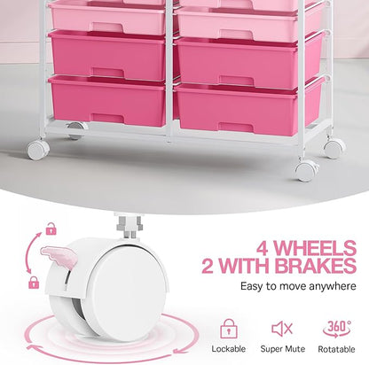Rolling Storage Cart with 12 Drawers, Wooden Tabletop Utility Cart - Image 5