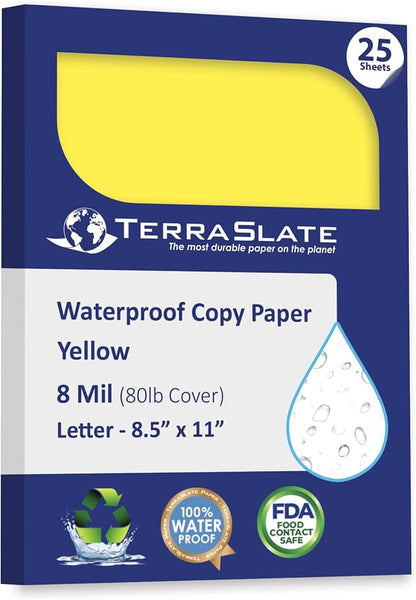 TerraSlate Waterproof Paper, Rip-Proof Colored Paper, 25 Sheets, 8 Mil by TerraSlate