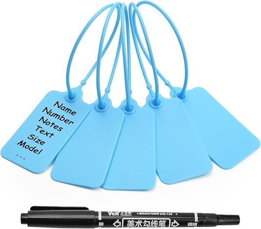 50 Blue Blank Plastic Tags for Labeling Waterproof Hanging Labels Writable Tags by LeadSeals
