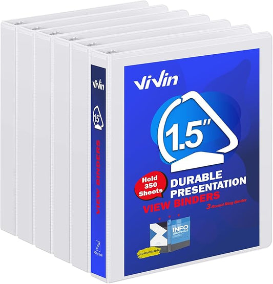 3 Ring Binder 1-1/2 Inch, ViVin Sturdy 1.5"-Slant D Ring Binder by ViVin