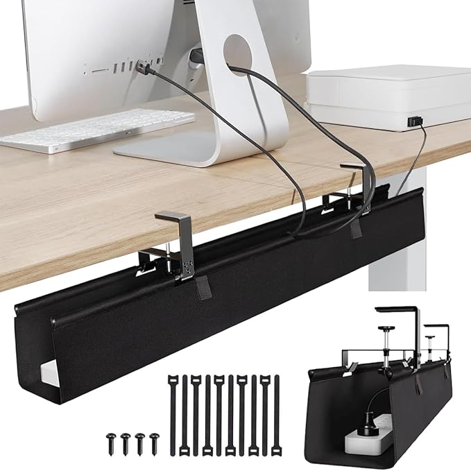 No Drill Under Desk Cable Management Tray, Clamp/Screw Mount Desk Cable - Image 8