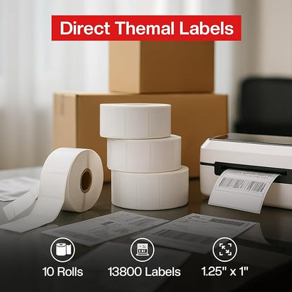 1 1/4” × 1”Direct Thermal Printer Labels, 10 Rolls, 800 Matte White Thermal - Image 4