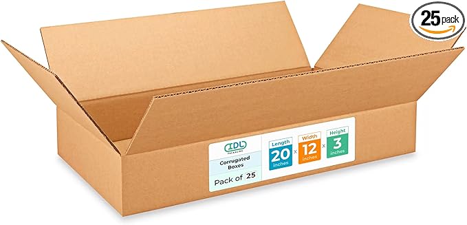 Large Shipping & Moving Boxes 20"L x 12"W x 3"H by IDLPackaging