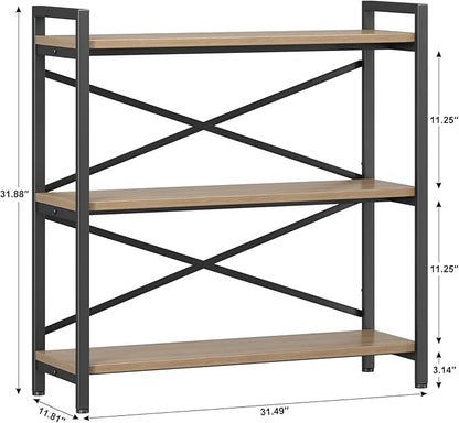 Homeiju 3 Tier Bookshelf 31.49" Width, Wood and Metal Etagere Bookcase - Image 3