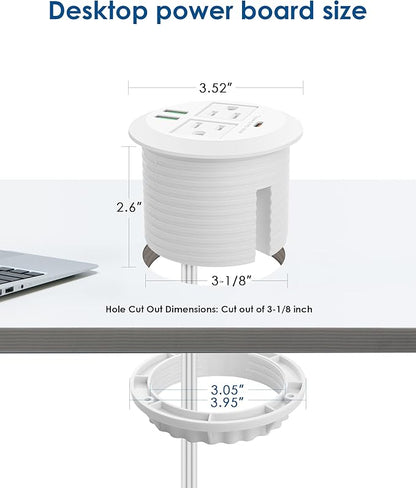 3-inch Desktop Power Grommet, Max 65W USB C Charger, 2 Outlets and 3 USB - Image 6