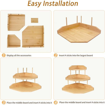 HYNAWIN Bamboo Corner Desk Organizer Shelf, 3-Tier Triangle Storage Rack - Image 8