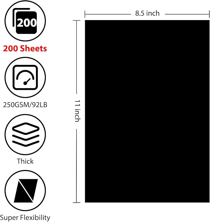 OcePor 200 Sheets Black Cardstock 8.5” x 11”, 92lb/250gsm Black Card Stock - Image 2