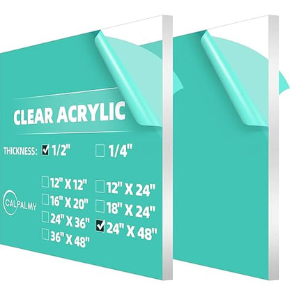 CALPALMY 1/2" Thick Clear Acrylic Sheets 24" x 48", Pre-Cut Plexiglass Sheets by CalPalmy