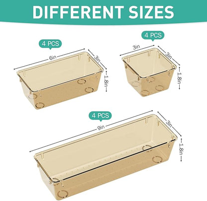 WOWBOX 12 Pack Clear Drawer Organizer Set, Acrylic Drawer Storage Trays - Image 2