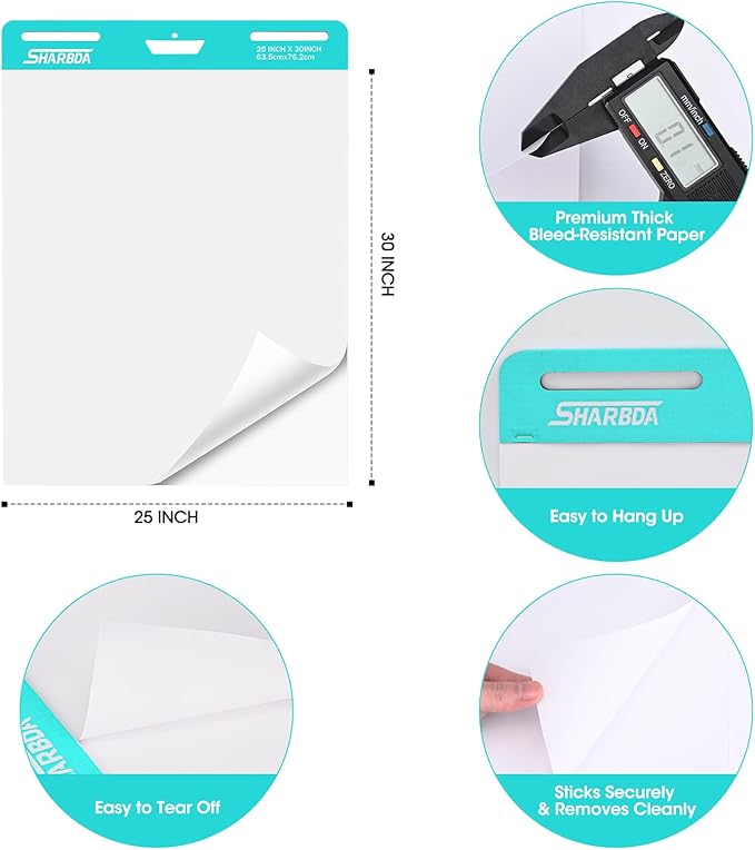 SHARBDA Sticky Easel Pad, 25 in x 30 in, Flip Chart Paper, Sticky Chart Paper - Image 3