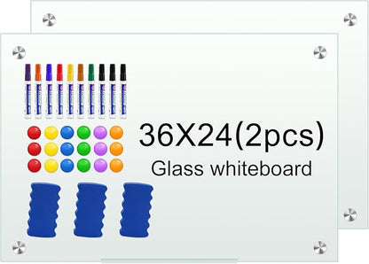H-Qprobd Glass White Board for Wall Dry Erase Board 36" x 24" Magnetic by H-Qprobd