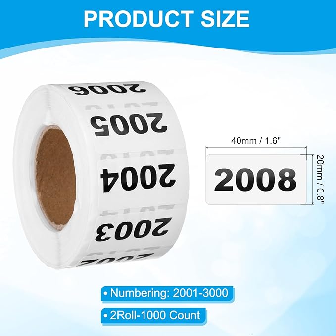 PATIKIL 0.8 x 1.6 Inch Inventory Number Sticker, 2 Roll 2001 to 3000 - Image 2