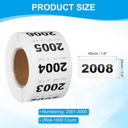 PATIKIL 0.8 x 1.6 Inch Inventory Number Sticker, 2 Roll 2001 to 3000 - Image 2
