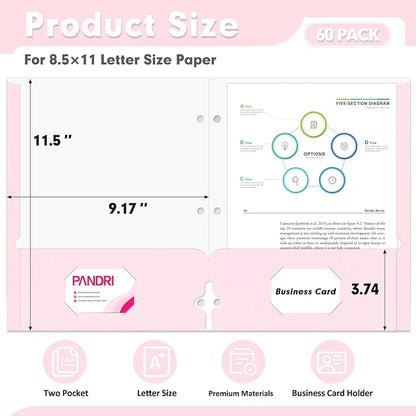 Two Pocket Portfolio Folders, PANDRI 60 Pack 3 Hole Punched 2 Pocket Folders - Image 2