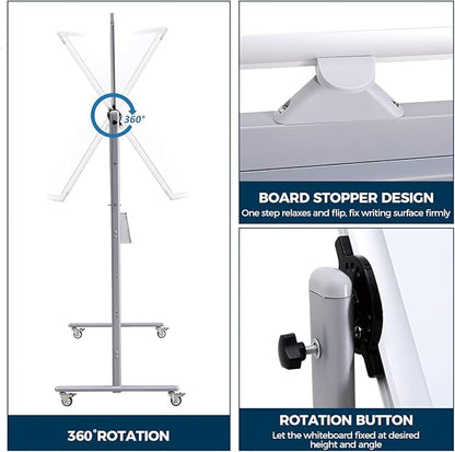 DexBoard Double-Sided 72" x 48" Mobile Whiteboard, Extra Large Rolling Magnetic - Image 3