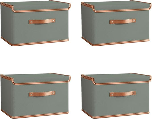 Tuza 4 Pack Storage Bins with Lids, Collapsible Closet Organizer Container by TidySpaceSoftlyStyled