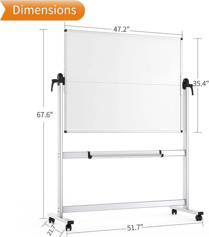 VIZ-PRO Double-Sided Mobile Whiteboard, 48 x 36 Inches, Magnetic Rolling Dry - Image 2