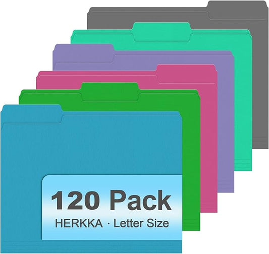 File Folder, HERKKA 120 Pack 1/3 Cut Tab File Folders, Letter Size, Colored by HERKKA