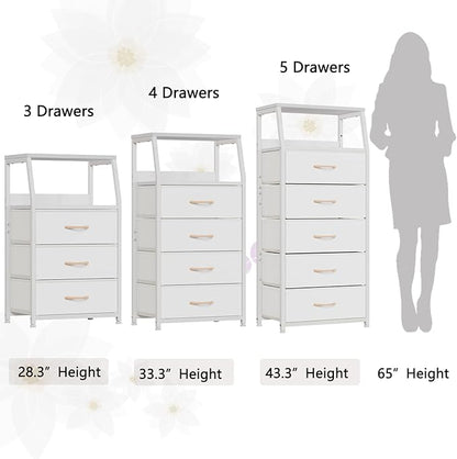 Furnulem White Nightstand with 3 Drawers and 2-Tier Shelf, Small Night Stand - Image 7